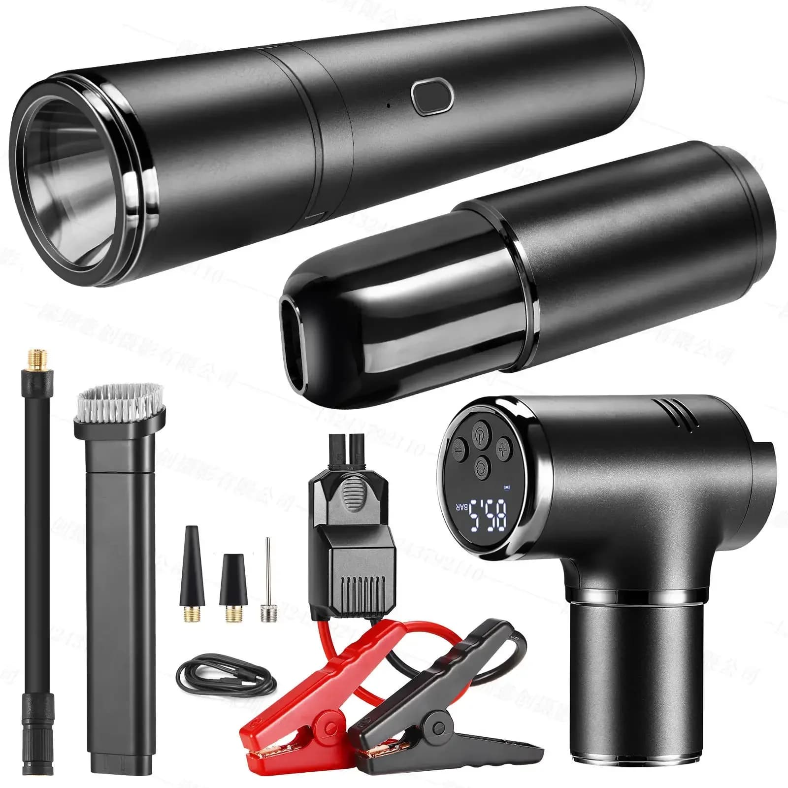 20254 in 1 Kit combinato per auto portatile Avviatore di emergenza per auto Pompa d'aria Torcia per auto Aspirapolvere