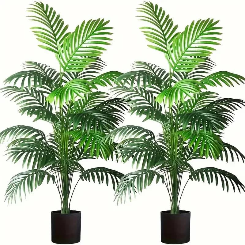 24 Foglie di Palma Areca Artificial in Vaso, Finta Green Plant in Plastic, Bonsai for Interior and Exterior Home Decoration and Rooms