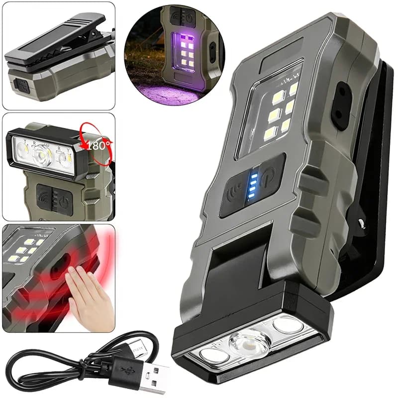 Nuova Luce da Lavoro LED ad Alta Potenza JIASHUAIXIN con 180 LED ° Lampada da cappello rotante con sensore di luce viola per avvisi di emergenza, per la pesca