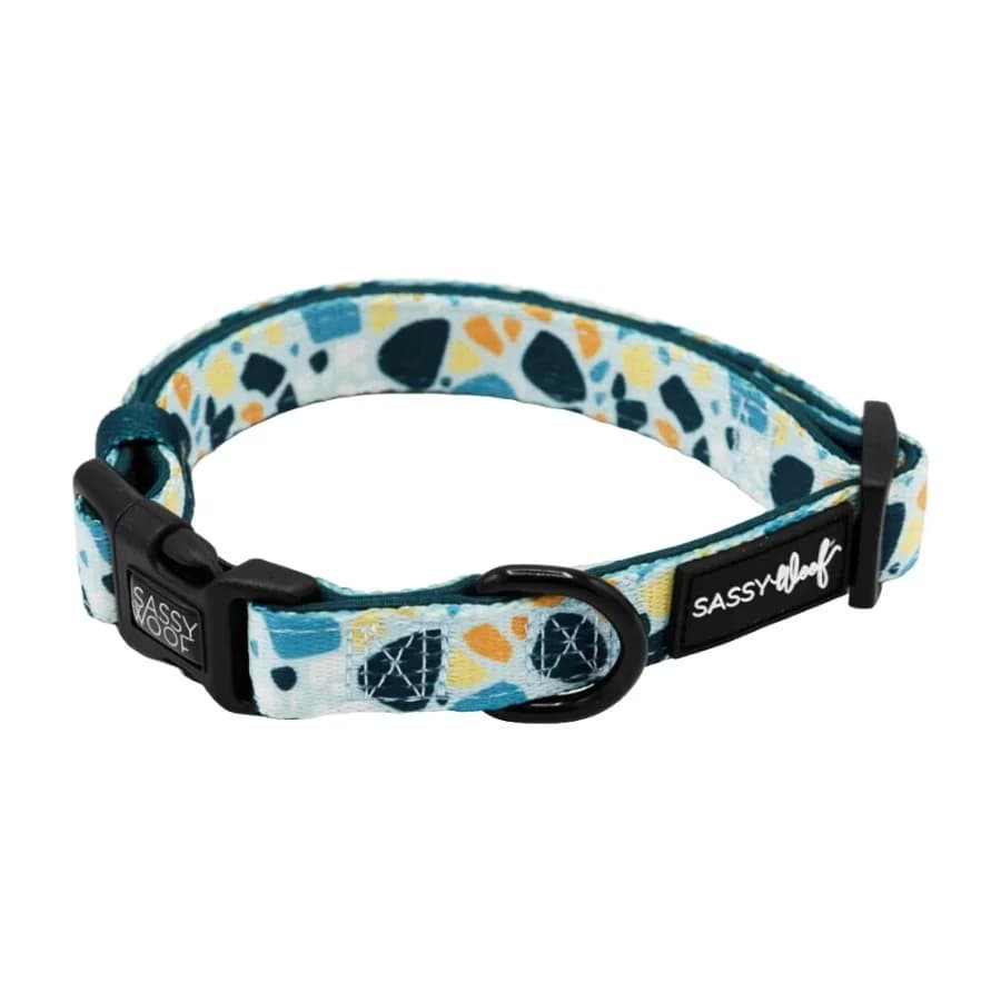 Cushioned Adjustable Dog Collar- Blue Terrazzo Small