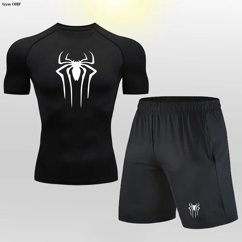Spider Men T Shirt Shorts Set Compression Sport Suit abbigliamento uomo Running tuta Wear esercizio allenamento collant uomo