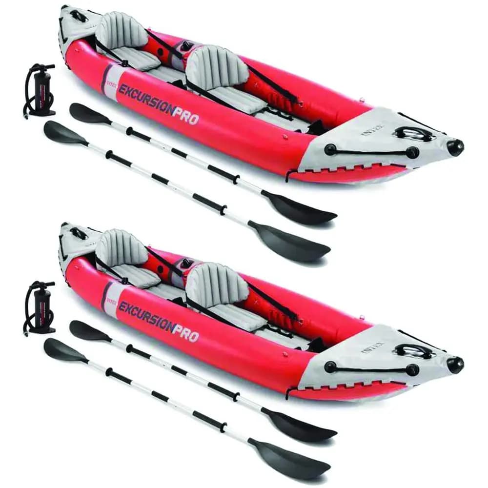 Set Kayak Gonfiabile 68309EP Excursion Pro K2 con Pagaie Deluxe da 86 Pollici e Pompa ad Alta Pressione, in PVC Super Resistente, Regolabile