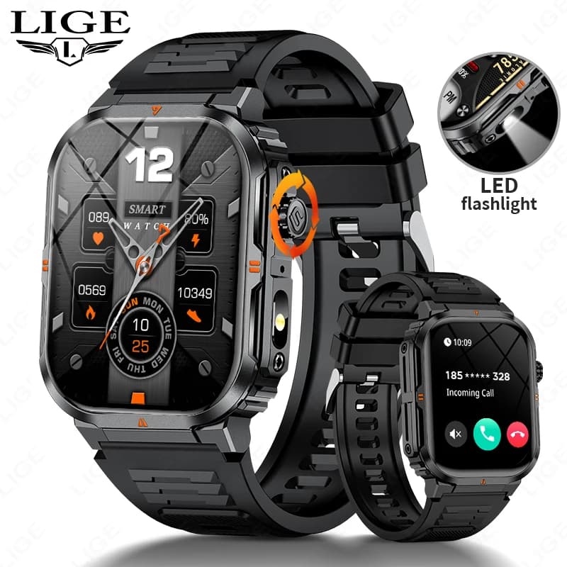 LIGE Men Smart Watch 2.01'' Large Screen Bluetooth Call Flashlight New Watches Waterproof Outdoor Sport Fitness Smartwatch Women
