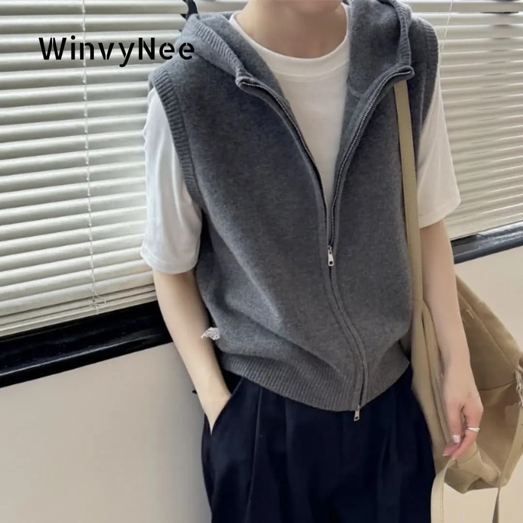 WinvyNee Autunno Abbigliamento donna Maglia di lana merino Cappotti Cardigan con cerniera con cappuccio Carro armato Capispalla Top Maglioni C1113018