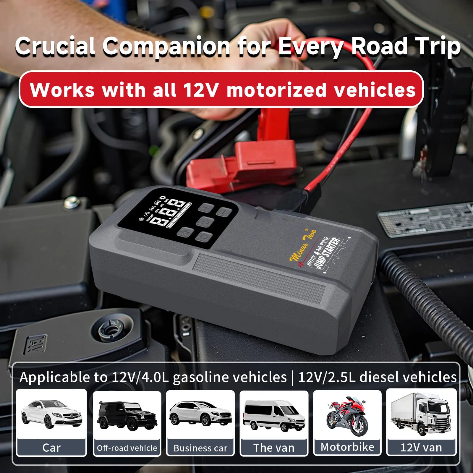 Power Bank 1000A Avviatore di Emergenza per Auto, Caricabatterie Portatile, Dispositivo di Avviamento per Auto a Benzina e Diesel, Booster di Emergenza
