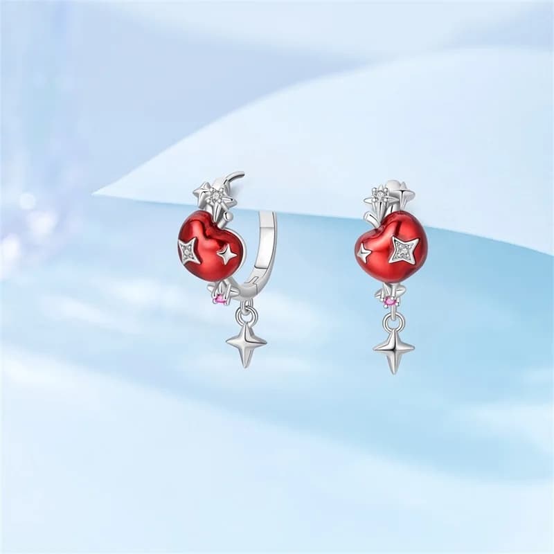 New 925 Sterling Silver Red Apple Women Earrings Brilliant Wedding Engagement Star Earrings Jewelry Gift