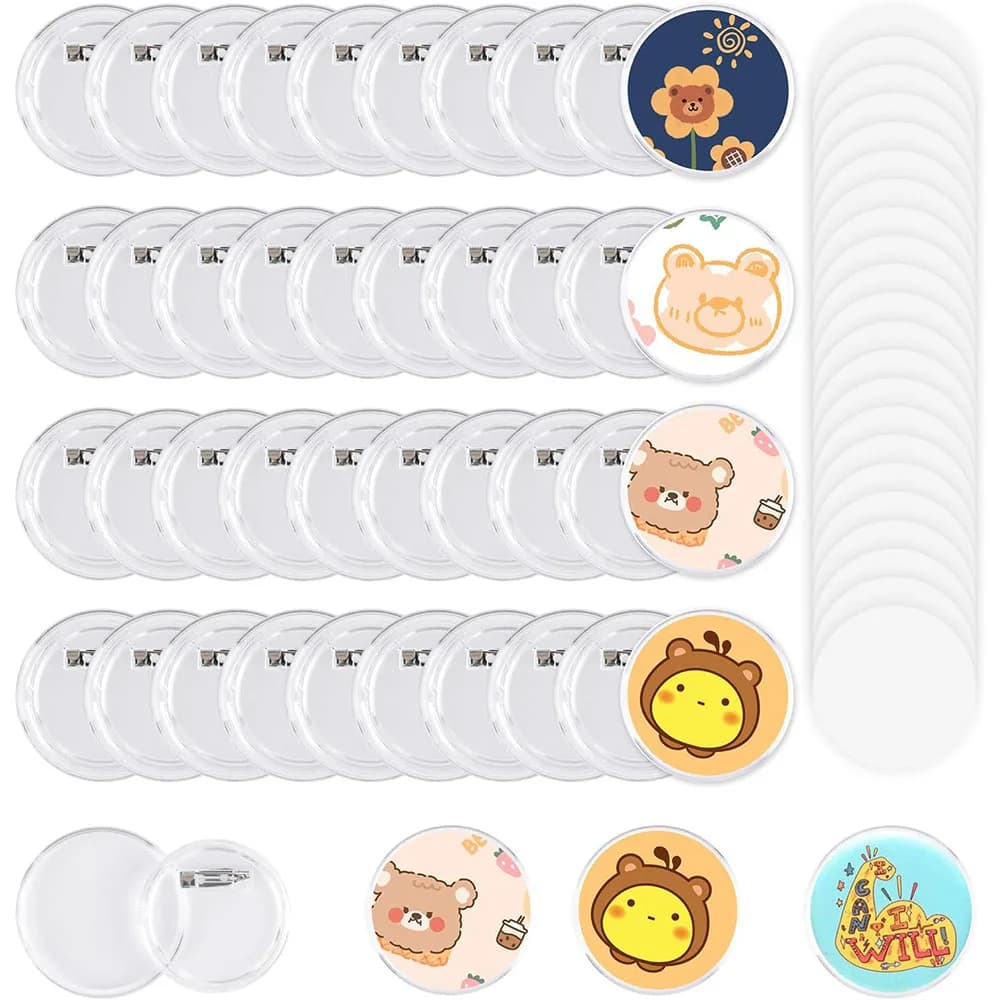 100/150/200pcs Acrylic Blank Badge Pin Button Clear Design Craft Buttons Badges Kit Sublimation Buttons for DIY Craft Party