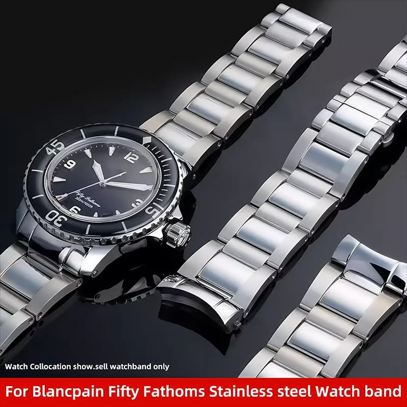 23mm High Quality Stainless Steel Strap For Blancpain Fifty Fathoms 5000 5015 Butterfly Buckle Watch Band Bracelet Accessories