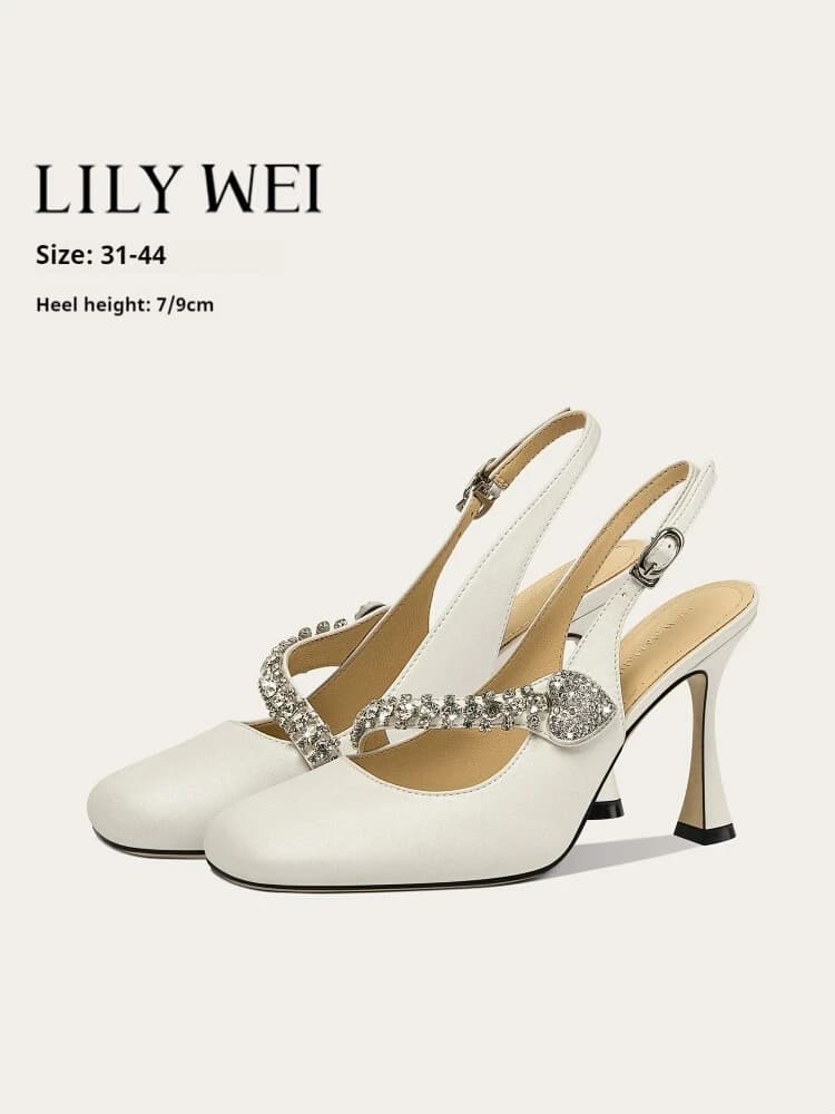 Primavera ed estate testa quadrata strass Mary Jane scarpe bicchiere di vino abito da banchetto con tacco alto sandalo da donna di grandi dimensioni di piccole dimensioni
