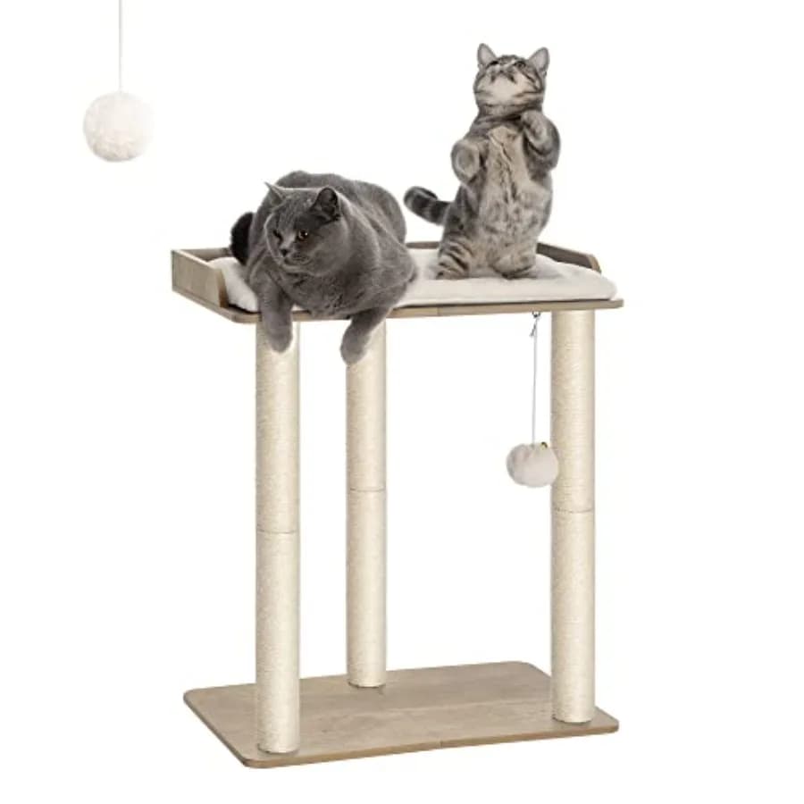 Grande Albero per Gatti da 68 cm con Ampia Piattaforma e Tre Posti di Tiraggio in Sisal da 60 cm per Gatti da Interno, Grigio