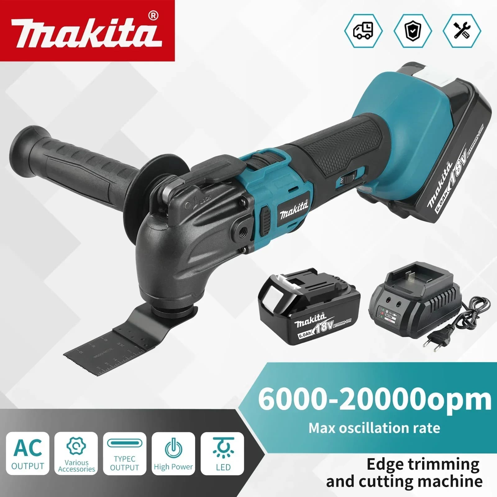 18 V Makita Taglierina: 6 gears, 18/20 V lithium ion battery, 340 - 326 mm long, multipurpose for sawing, cutting, spala