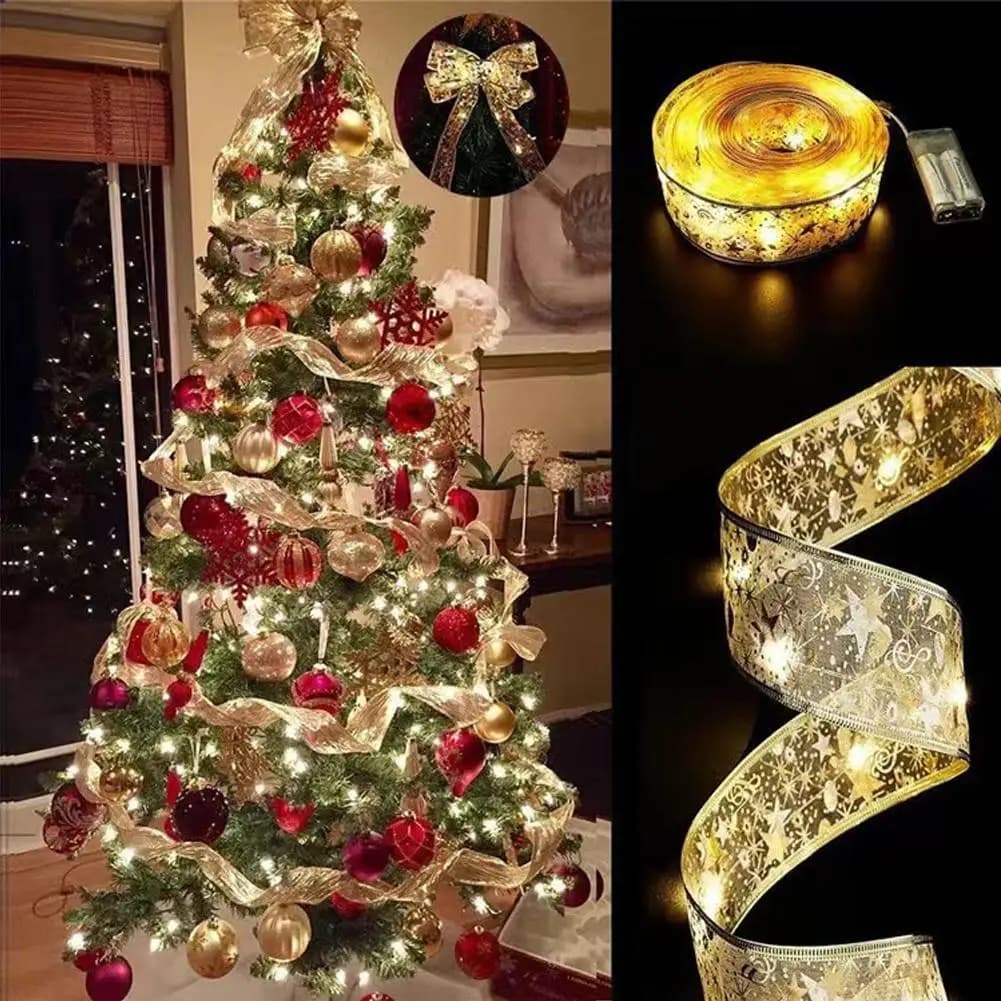 5m 2025 Christmas Ribbon Fairy Light String Merry Christmas Decorations For Home Xmas holiday Navidad Gifts New Year 2025