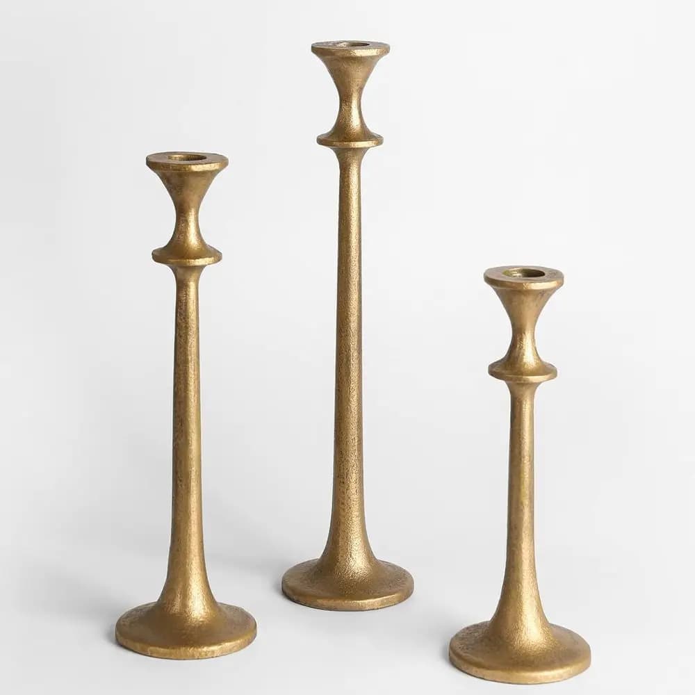 Set of 3 Antique Brass Iron Candles - Decorative Candles for Weddings, Dinners and Events