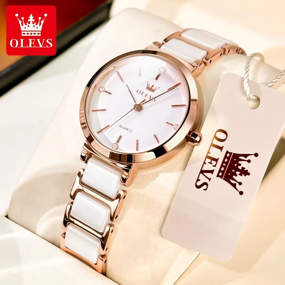 OLEVS Fashion Women watches Relogio Feminino Luxury Rose Gold Watch Ladies quartz watch with ceramic strap Reloj Mujer