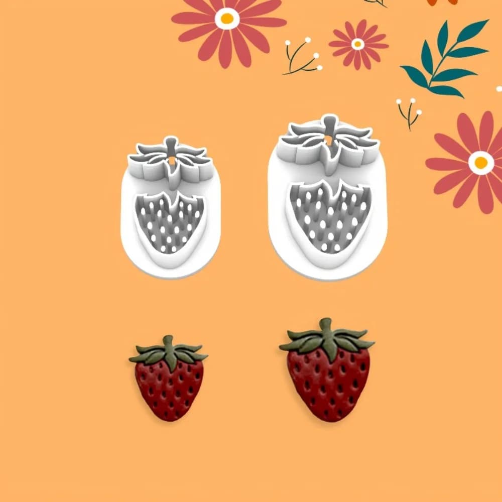 2Pcs Strawberry Polymer Clay Cutters Hollow Berry & Leaf Molds for Boho DIY Handmade Earrings Necklaces & Keychains Crafts