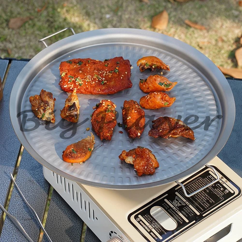 Titanium Non Stick Grill Pan - Folding Handle Quick Heating Frying Plate for Outdoor Camping BBQ Picnic Hiking