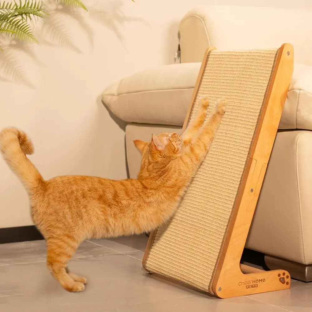 Tiragraffi per Gatti a L di Medie Dimensioni in Legno con Pannello per Arrampicata