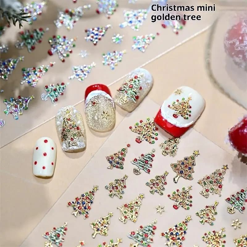 Dolce motivo natalizio Sfera di cristallo Luci assortite Albero di Noel Trasferimenti per nail art Decalcomanie per manicure Ornamenti per unghie Regalo