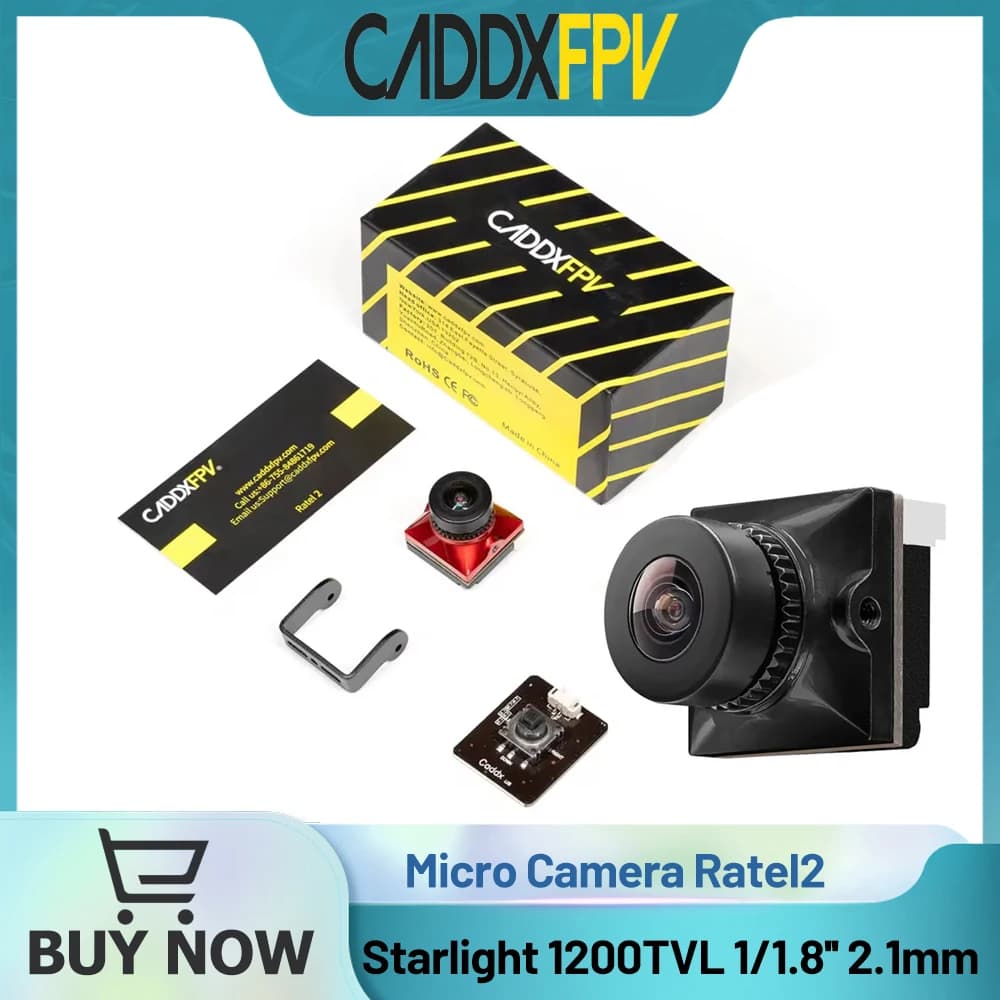 CADDX Micro FPV Telecamera Ratel 2 4.5-36V 1200TVL 160 ° Uscita FOV 2.1mm Starlight Sensor Camera NTSC e PAL CVBS per modello drone RC