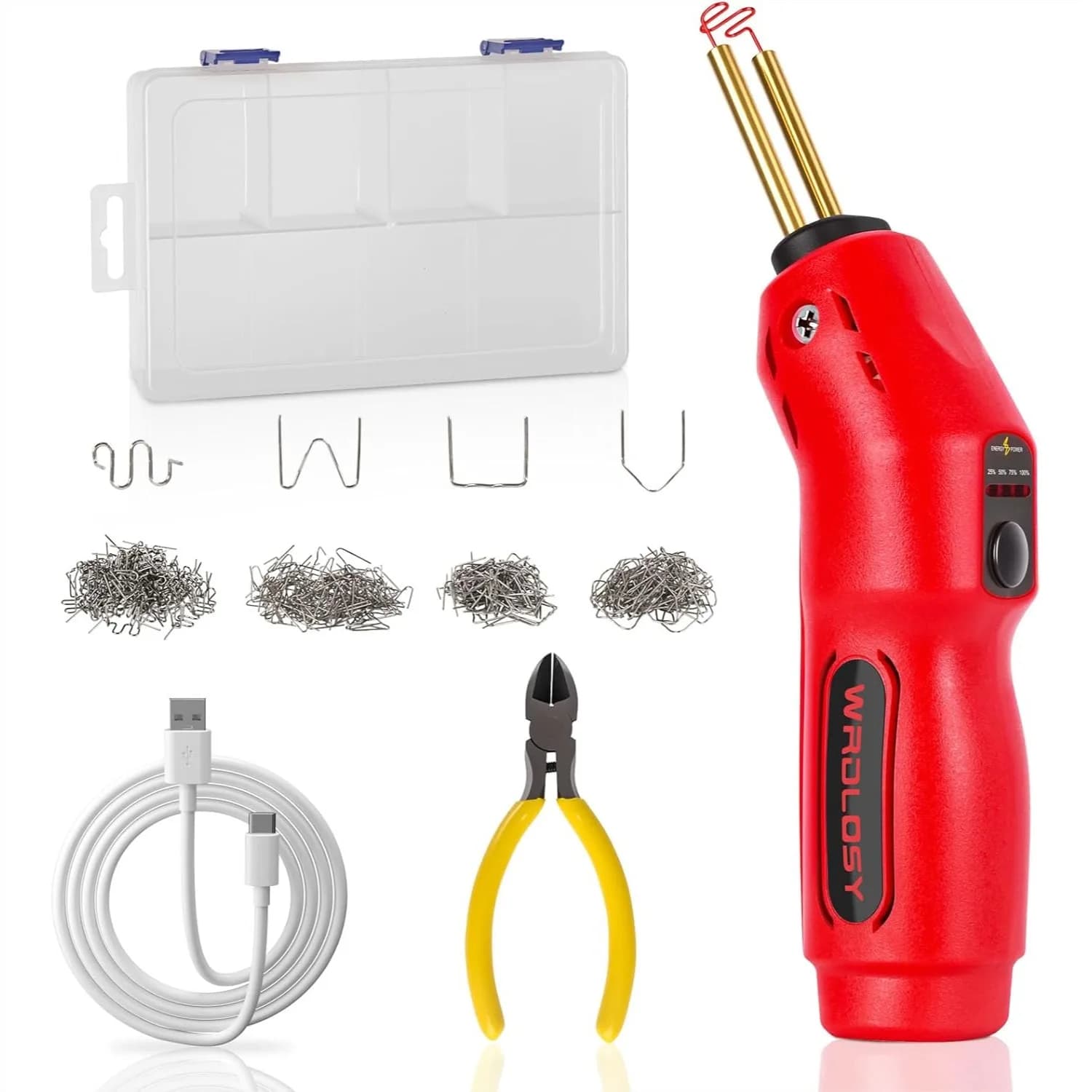 Saldatore per Plastica Senza Fili, Batteria da 2600mAh, Riscaldamento Rapido 3S 1380 ° Kit di Graffettatrice a Caldo Ricaricabile USB-C con 400 Graffette e Luce LED