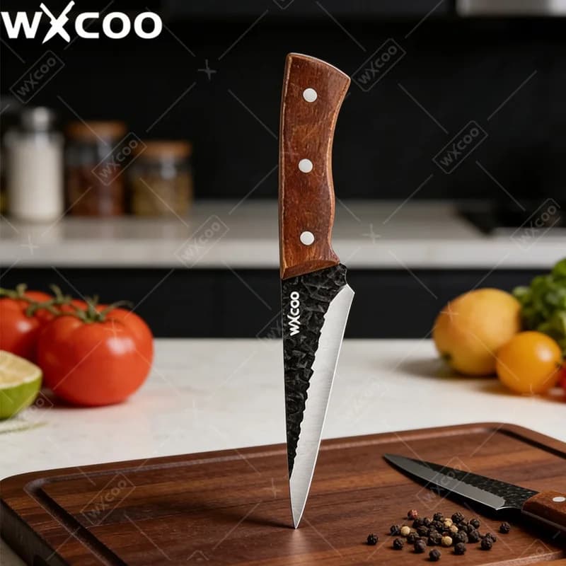 Coltello da Cucina Flessibile WXCOO, Coltello Professionale Forgiato per Disossare e Sfilettare Pesce con Fodero, Manico in Legno, Accessori da Cucina
