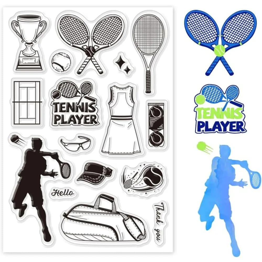 Tennis Sport Clear Stamps for DIY Scrapbooking Tennis Racket Trophy Silicone Clear Stamp Seals Transparent Stamps for Cards