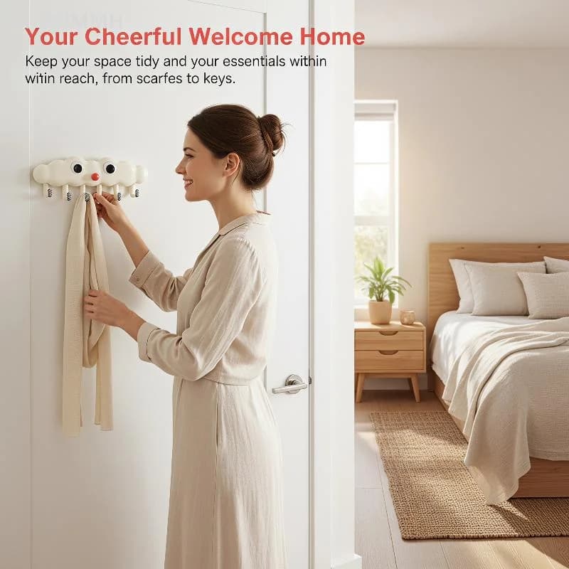 ZLinKJ Cloud Shaped Adhesive Wall Hook Non Punching Cute Decorative Hanger for Bathroom Towels Robes Kitchen Utensils