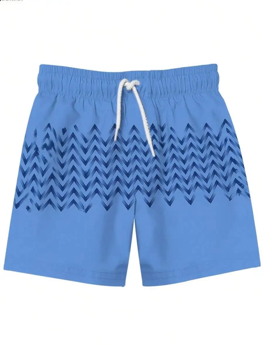 Pantaloncini da spiaggia blu da uomo con motivo a zig-zag, costumi da bagno comodi ad asciugatura rapida