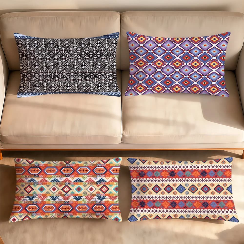 Fodera per cuscino con motivi in stile etnico retrò, rettangolare, per divano, soggiorno, letto, dormitorio, comodino, regalo