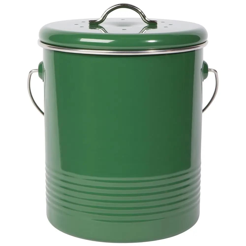 Contenitore per compost in acciaio verniciato a polvere verde con filtro a carbone, altezza 8,5 pollici, 1,25 galloni