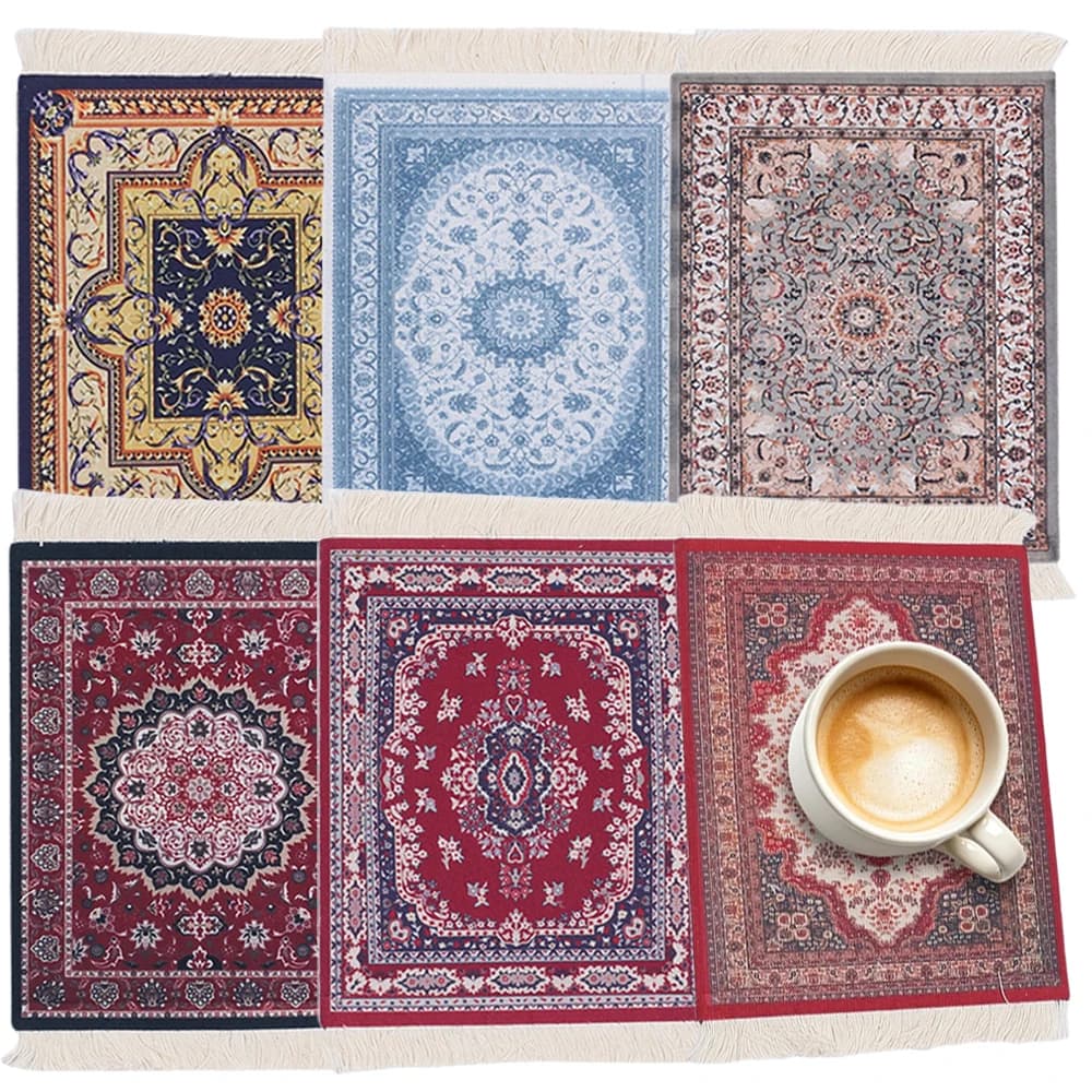 Persian Carpet Coaster Table Mat Bohemian Mouse Pad Woven Rug Pad Home Office Desktop Decoration