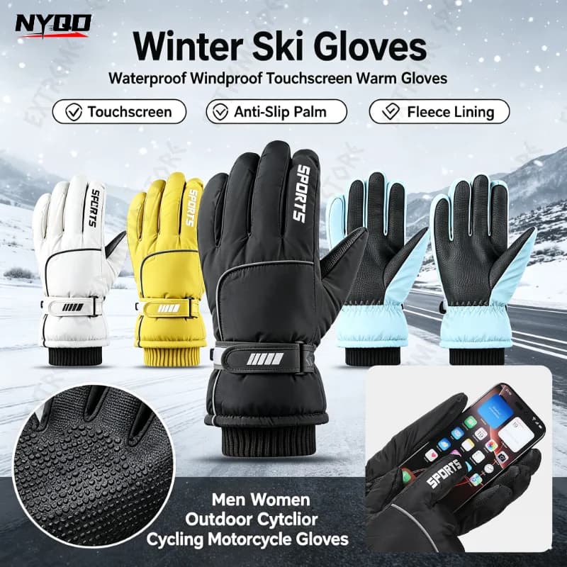 Winter Waterproof Fleece Lined Ski Gloves Men's Touchscreen Motorcycle Riding Anti-slip Warm Windproof Cycling Gloves