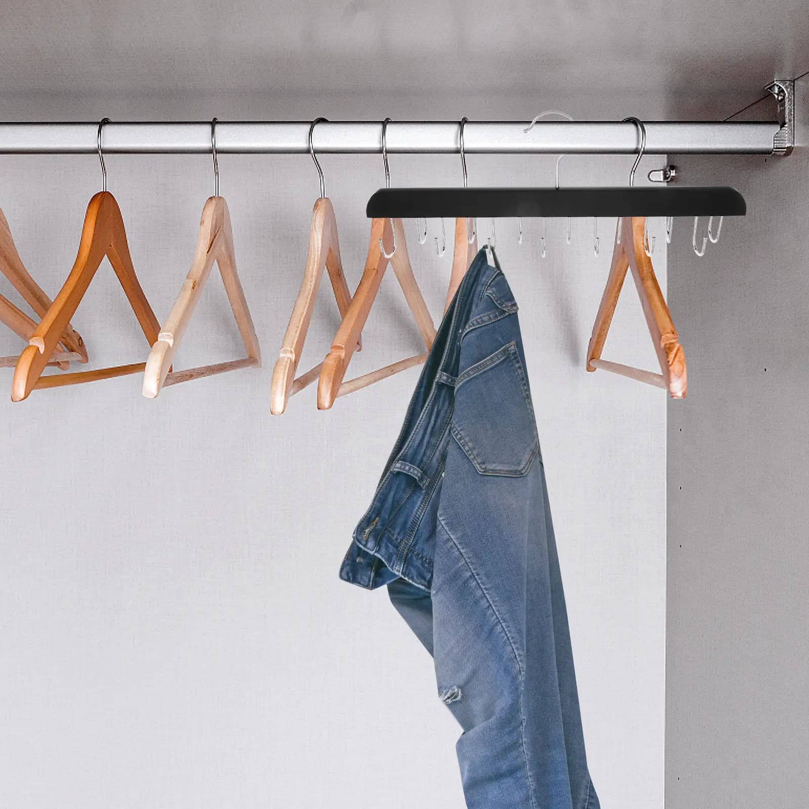 Jeans Hangers for Closet Wooden Pants Hanger Space Saving Heavy Duty Wood Clothes Hangers for Jeans Slacks Shorts Leggings