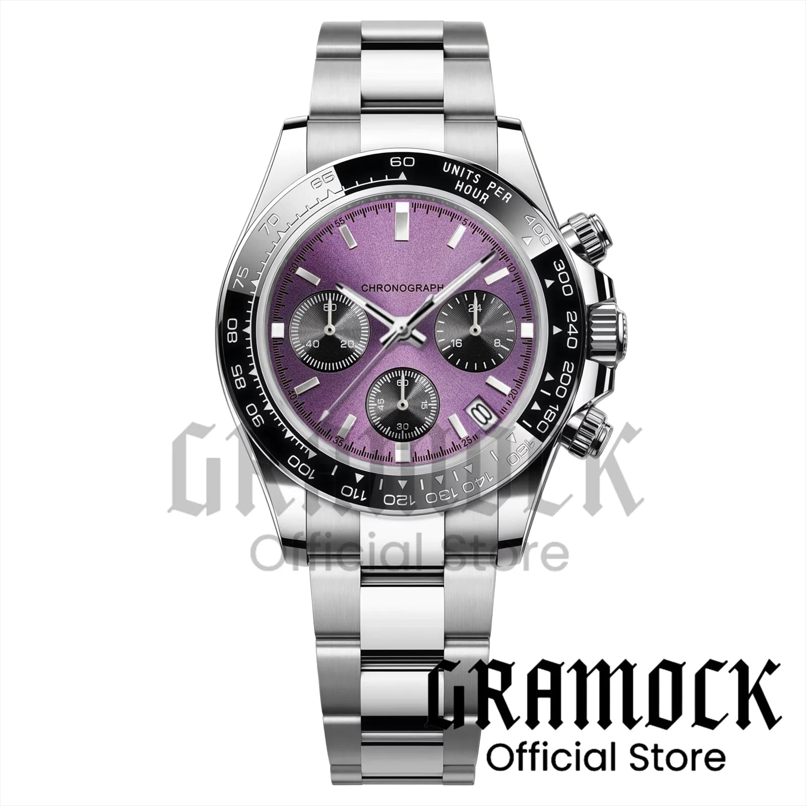 Orologio Cronografo Sportivo da Uomo Gramock 39mm con Movimento al Quarzo VK63A, Vetro Zaffiro e Quadrante Viola con Lancetta dei Secondi