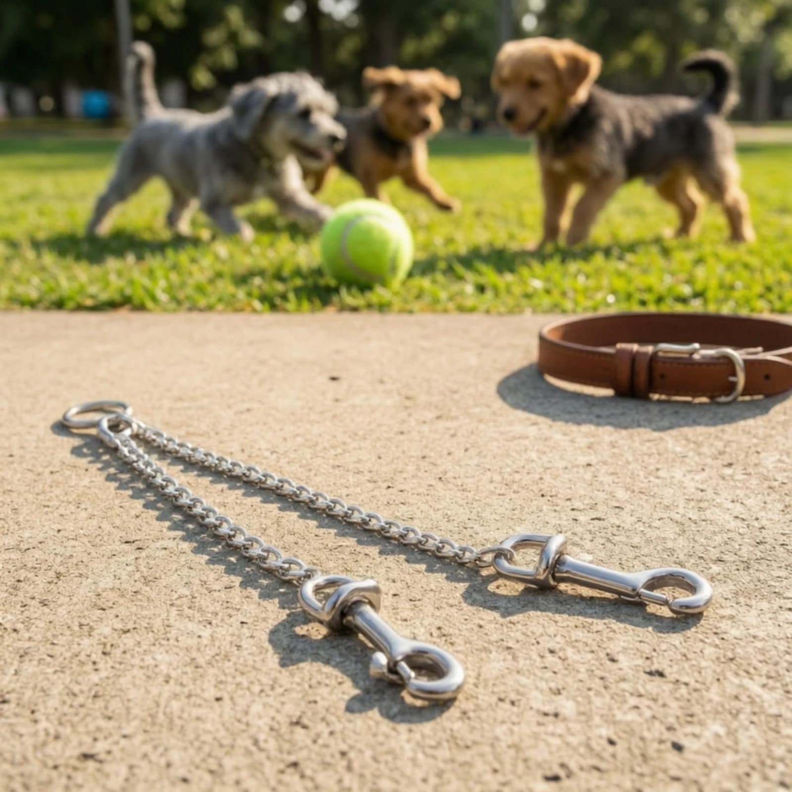 Chain Leash Bite-resistantProof Chain Leash with Snap Hooks Clip Nickel Plated Hardware Quick Release for Two Dogs