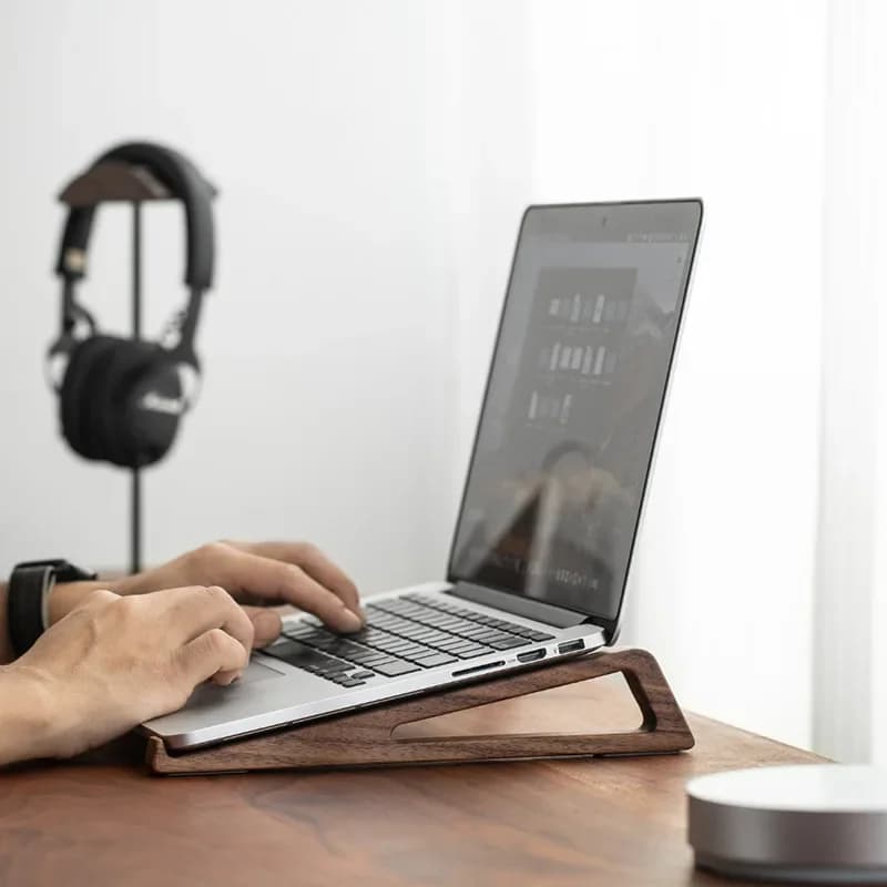 HeMu Walnut Wood Laptop Stand – Ergonomic Split-Type Notebook Riser with Hollow Design for Heat Dissipation – Desk Organizer