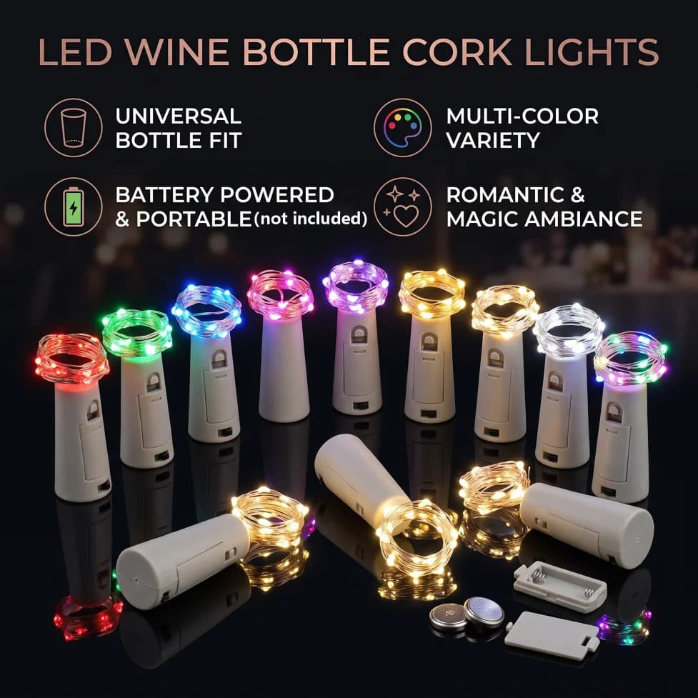 5pcs LED String Lights Copper Silver Wire LED Fairy String Lights Bottle Stopper Garland for Glass Craft Xmas Wedding Decor 1-3m