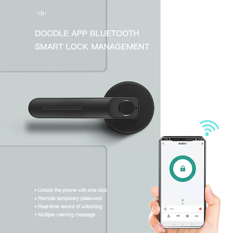 One Touch Fingerprint Tuya Ble Cloud Anti-peep Legno Smart Card in lega di zinco Maniglia per porta Serratura per camera da letto