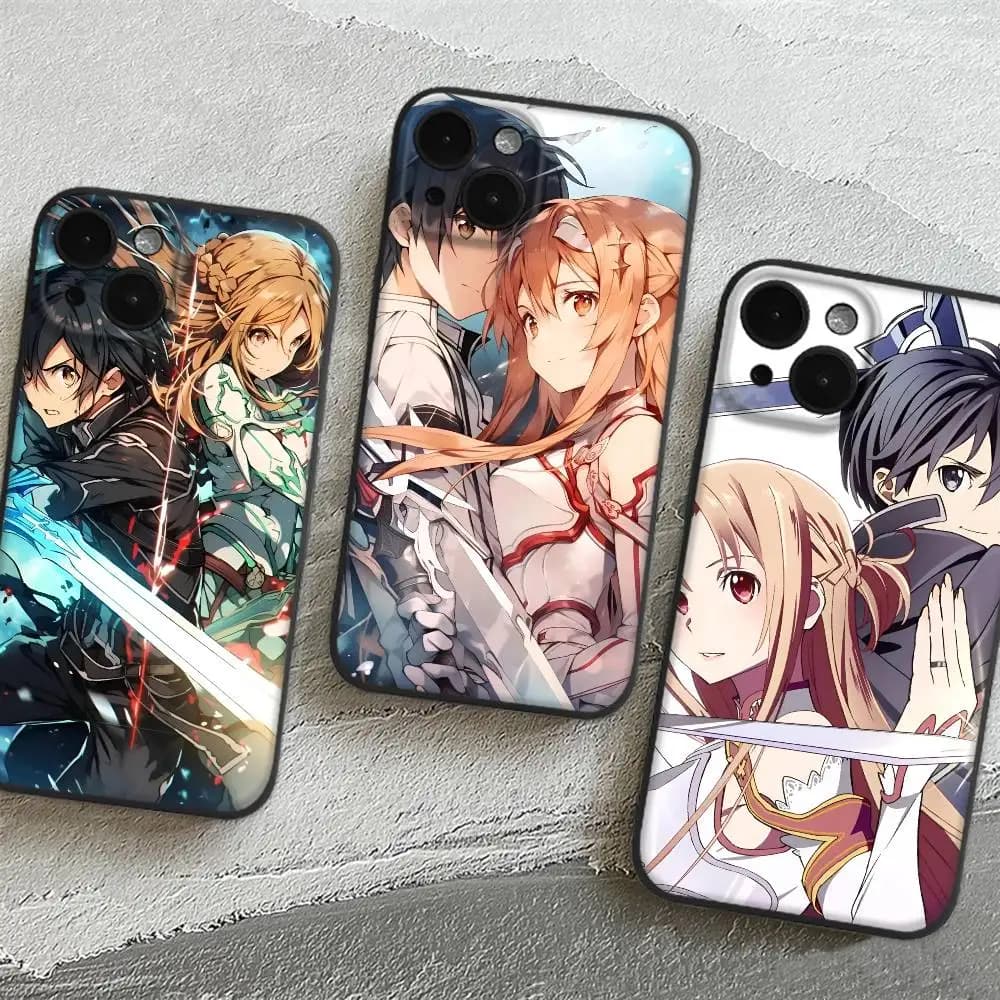 Anime S-Sword Art Online Kirito Asuna Phone Case for Apple iPhone 17 16 Pro Max 15 Pro Max 14 13 12 11 Mini Wave Oil Back Short