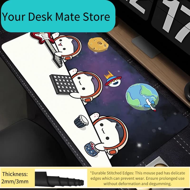 Tappetino per Mouse Laptop con Stampa HD Spazio Galassia Anime, Tappetino per PC Gatto Bianco Kawaii Personalizzato, Tappetino per Tastiera Carino Cartone Animato per Gaming
