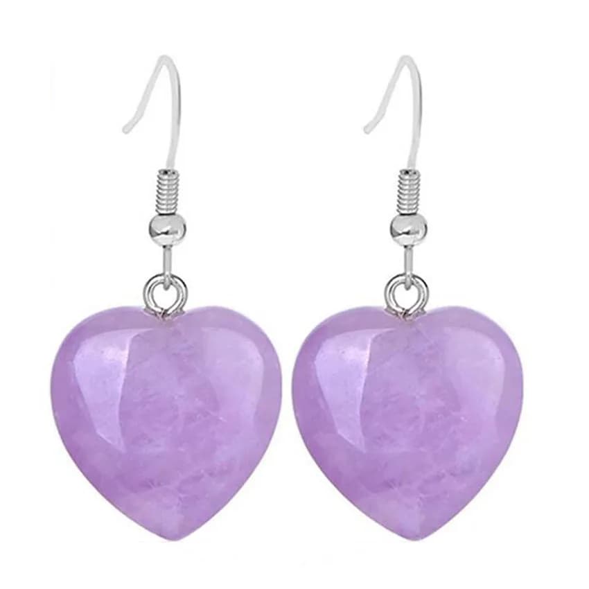 KFT Natural Healing Reiki Crystal Amethysts Rose Pink Quartz Lovey Heart Shape Dangle Hook Stone Earring For Women Party Jewelry