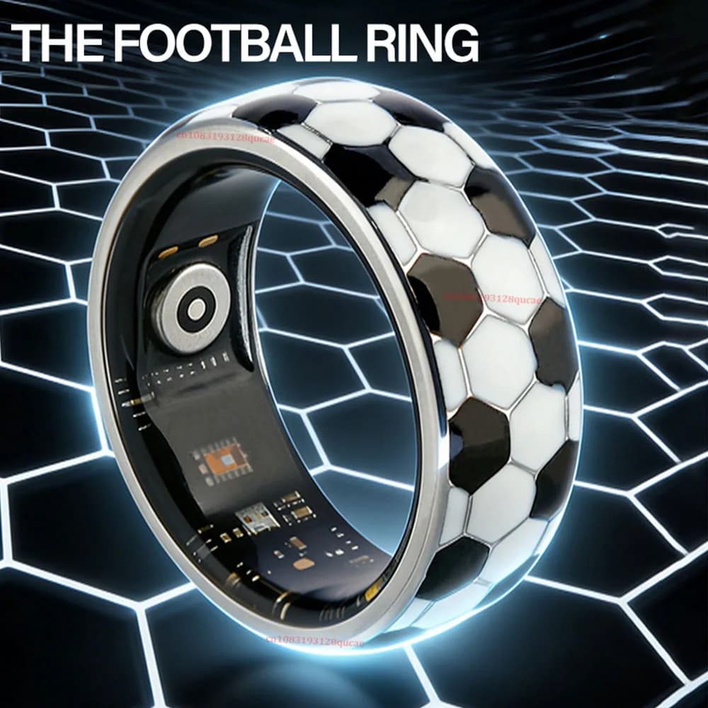 New Football Pattern Smart Ring, 5ATM Waterproof 128 Sports Modes, 24H Heart Rate, Blood Pressure Stress Monitor Smart Ring 2026