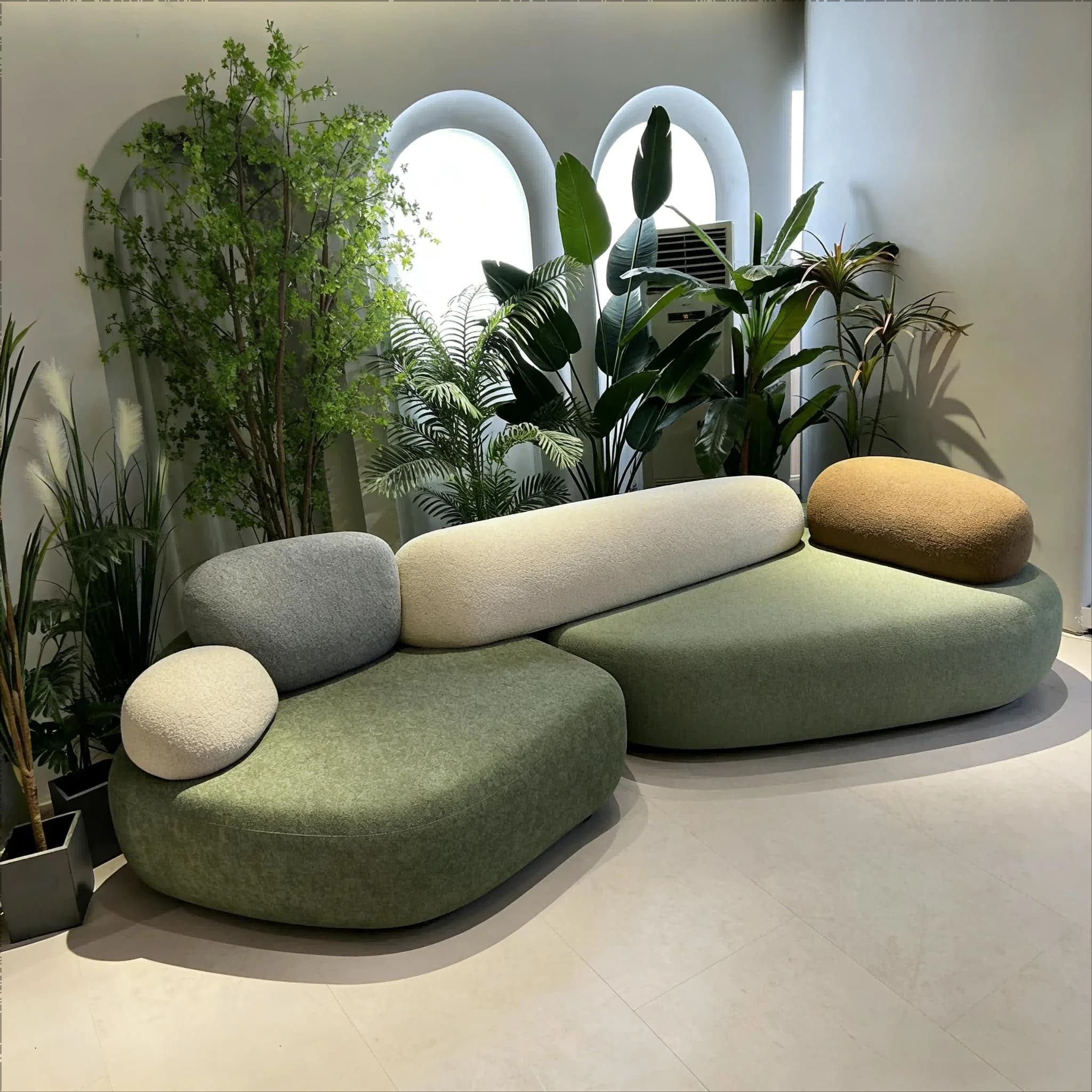 Divano Modulare Arrotondato Verde Matcha, Stile Moderno di Lusso Leggero, Divano per Soggiorno a Blocchi di Colore, Struttura Modulare a Combinazione Libera