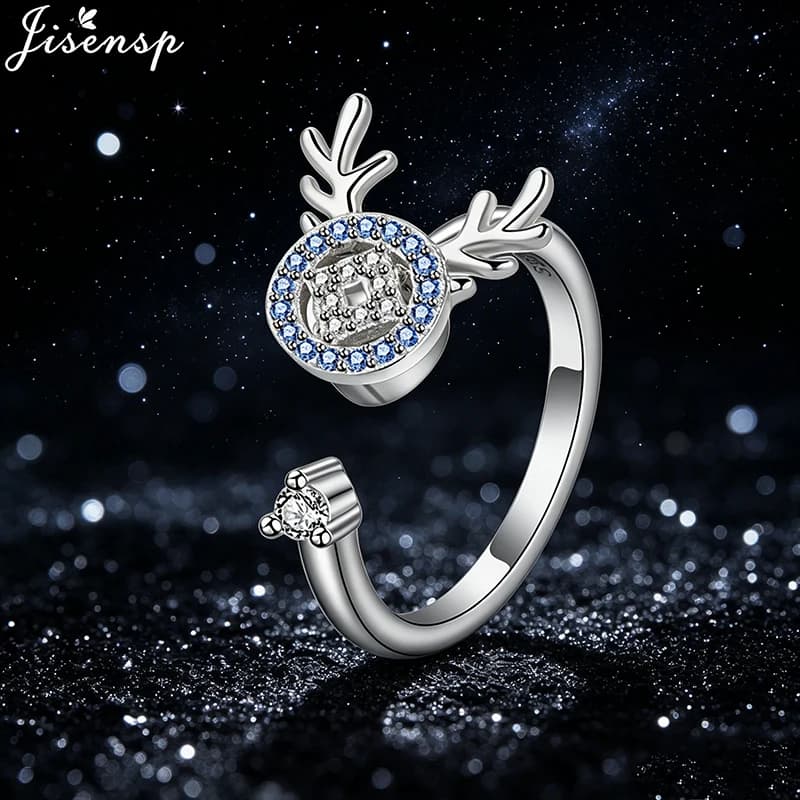 Anello Girevole Trendy a Forma di Corna di Cervo, Gioiello Antistress per Ragazze, Regalo di Natale, Accessorio Rilassante