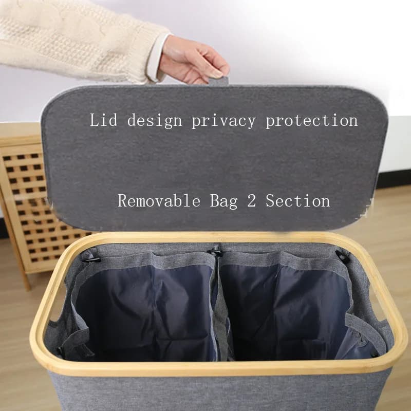 Cesto portabiancheria doppio con coperchio cesto portabiancheria diviso con borsa rimovibile cesto per vestiti sporchi a 2 sezioni con manico per bagno