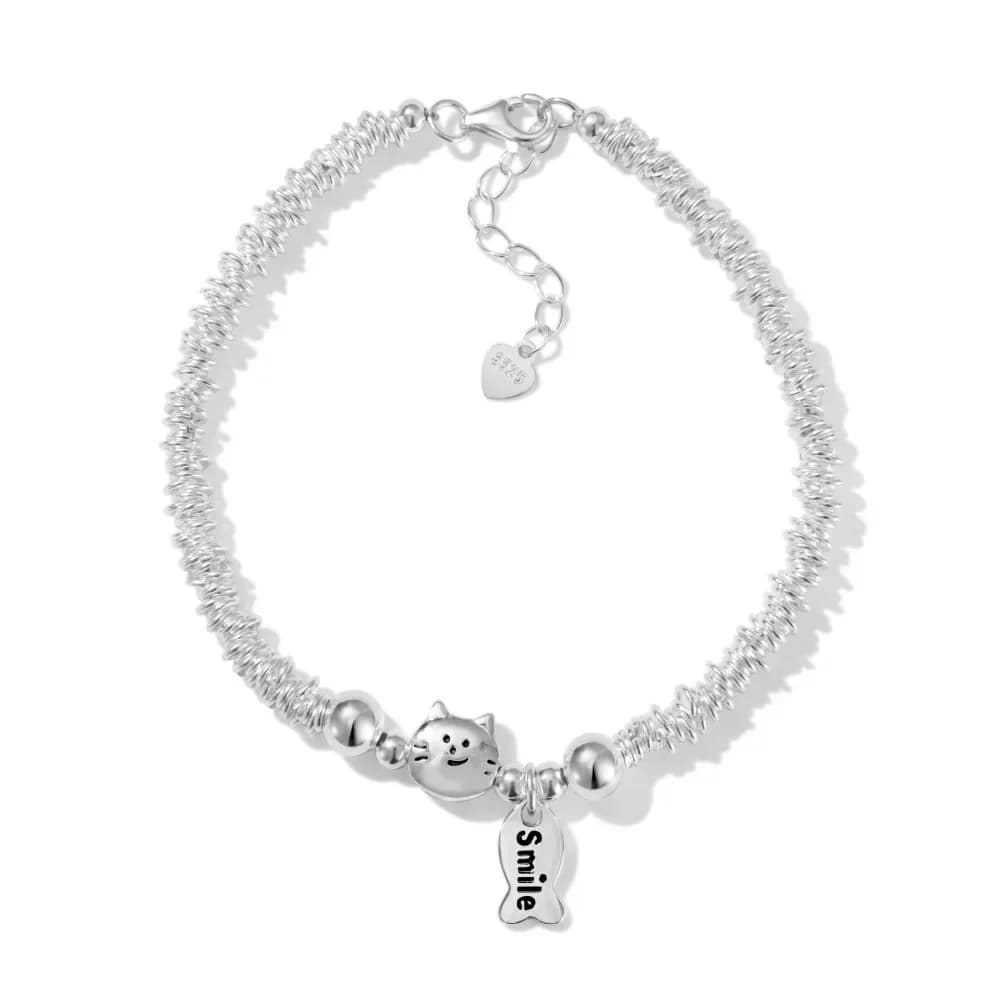 VENDITA CALDA Bracciale in argento S925 con simpatico design a forma di gatto dei cartoni animati, braccialetto ad anello in argento, squisita bellezza dolce
