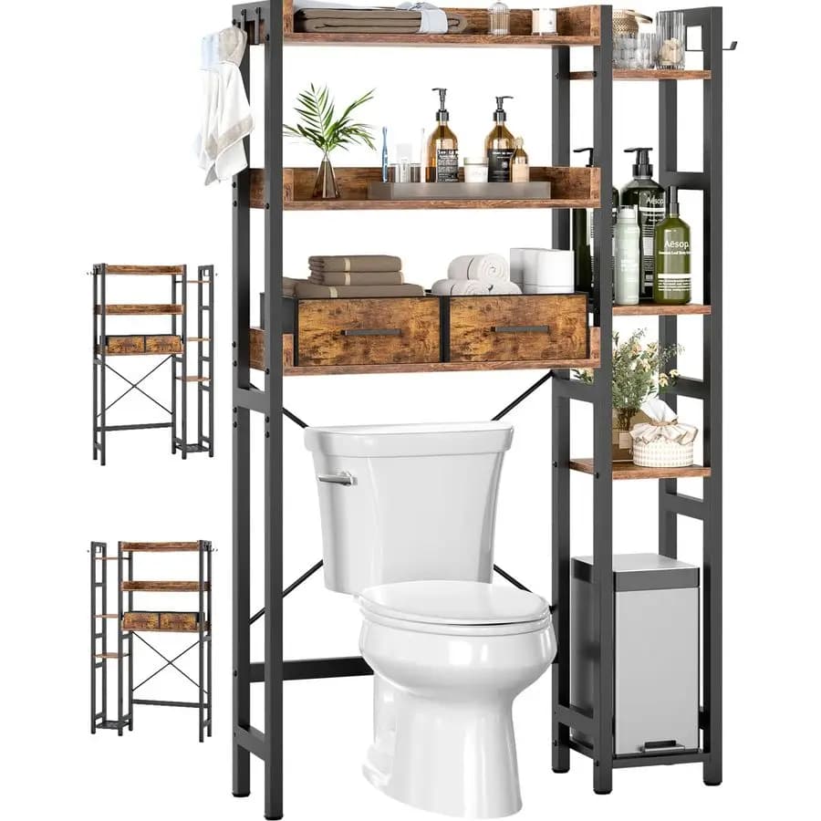 Organizer for Bathroom with 2 drawers and 7 shelves, Self-supporting shelf with adjustable shelves, to be placed Above the toilet