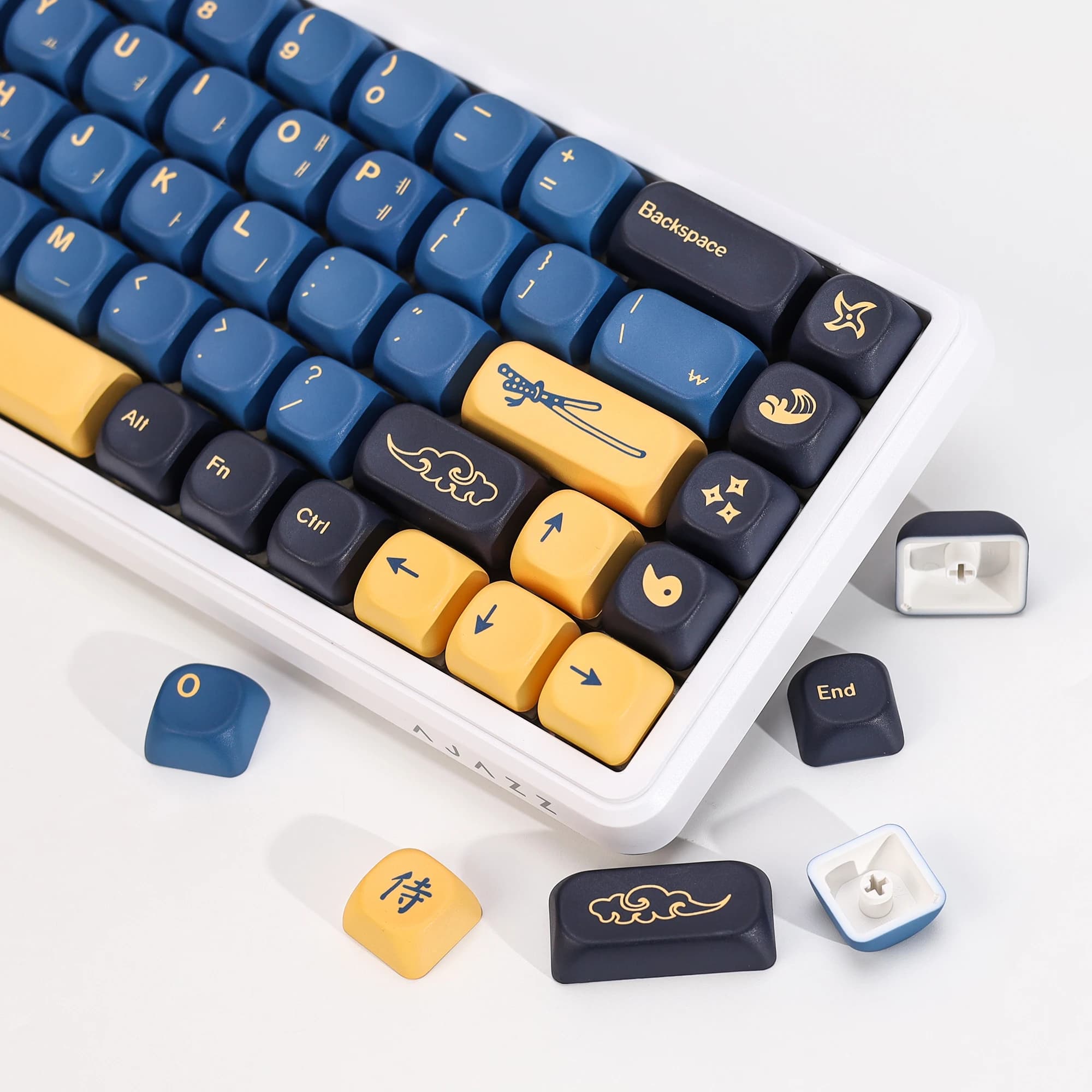 Keycap Coreani KBDiy Retro GMK Blue Samurai KOA MOA PBT Personalizzati ISO per Tastiere Meccaniche da Gaming Magnetiche 75 60
