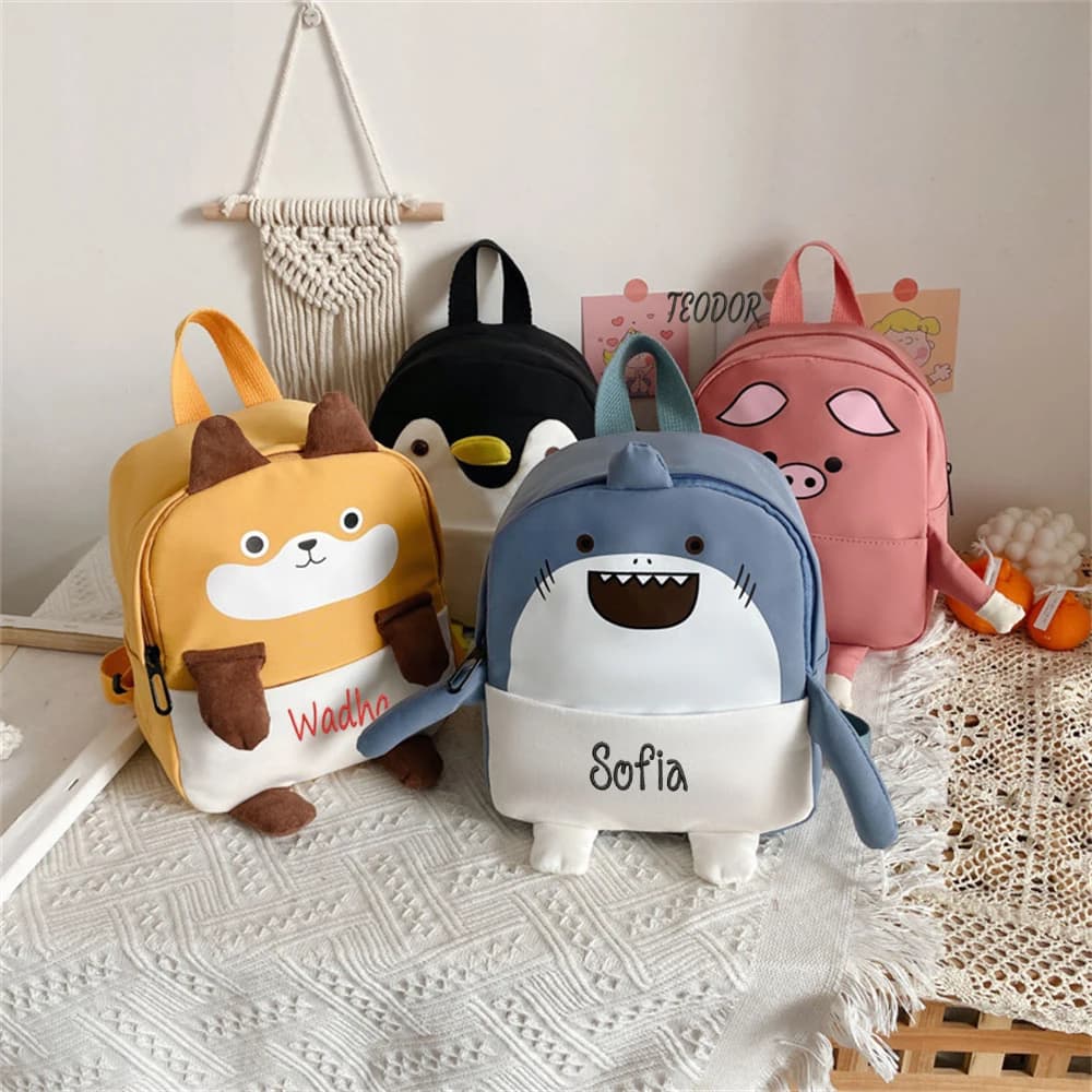 Embroidered 3-5 Year Old Cute Children's Backpacks Custom Personalized Nylon Backpacks Kids Cartoon Kindergarten Schoolbags
