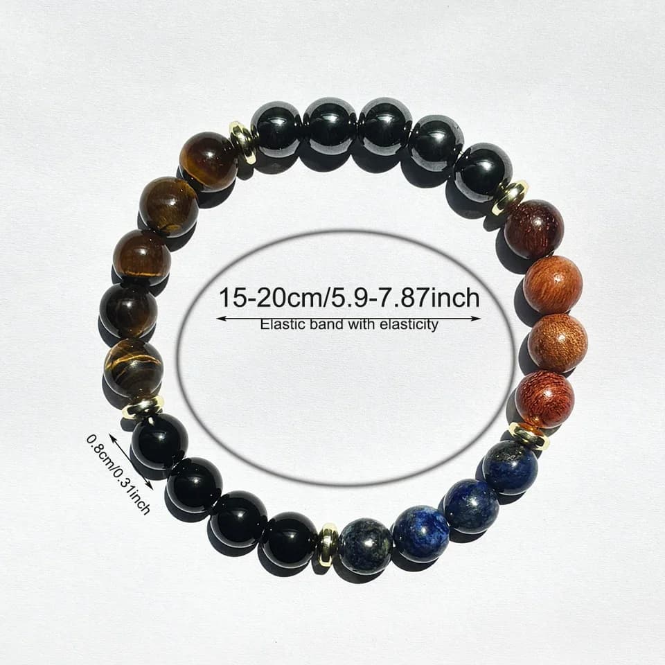 1pc/ Attract Wealth and Prosperity Bracelet with Tiger Eye Stone and Lapis Lazuli Natural Wood Beads Handmade Bracelet Men Women